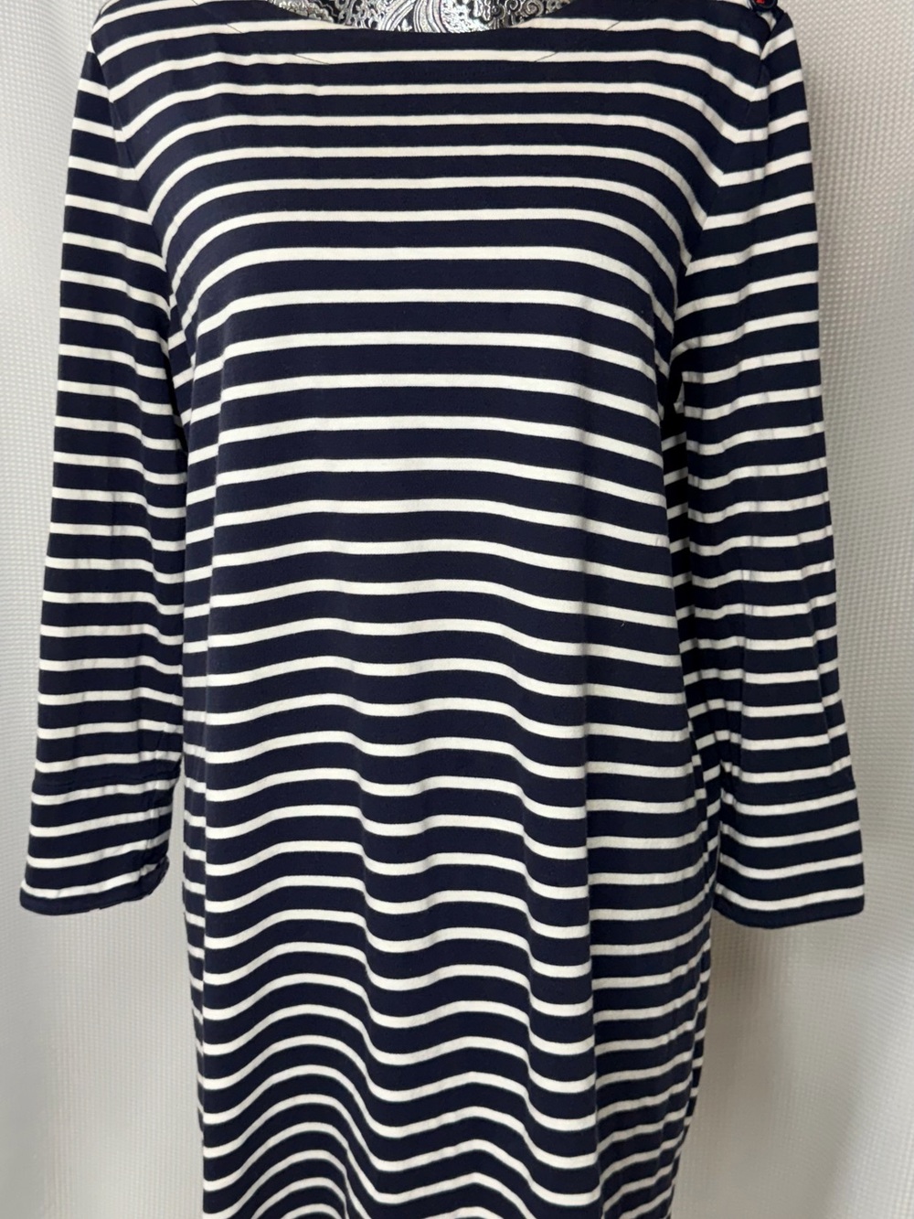 Boden Navy and White Striped Midi Dress